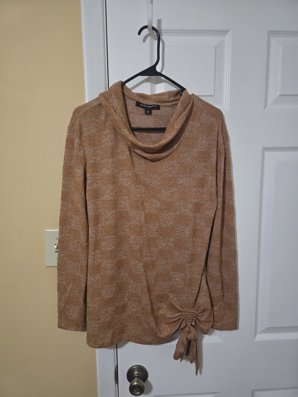 Cozy Tie-Hem Cowl Neck Sweater - Tan